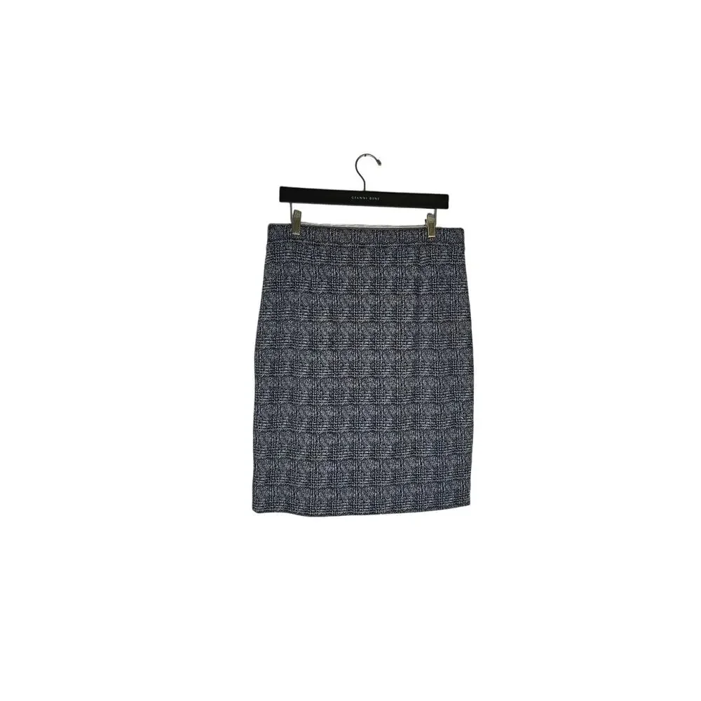 41Hawthorn Womens L Navy White Plaid Pencil Skirt Stretch Lined Career Work